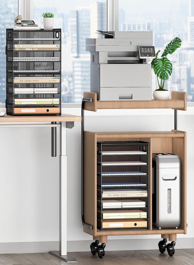 SUBEKYU 9 Tier Paper Organizer for Desk - Black Metal Mesh Letter Tray File Paper Sorter Organizer Include 6 Pcs Adjustable Height Slid Tray with Handles for Office School Home Organization Storage - Image 4