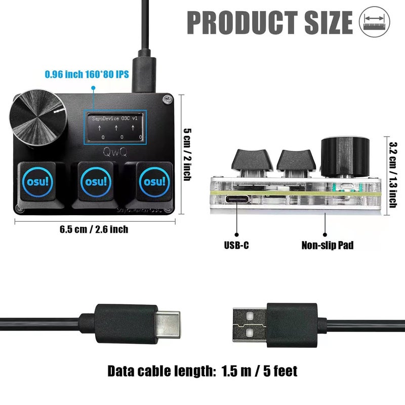 BTXETUEL SayoDevice O3C OSU Keyboard Rapid Trigger Hall Switches Magnetic Linear Switches Keyboard with Knob and Screen,Copy Paste,Shotcut,Macro Hotswap Mini Keypad.â€¦ (with OSU keycaps-Black) - Image 3