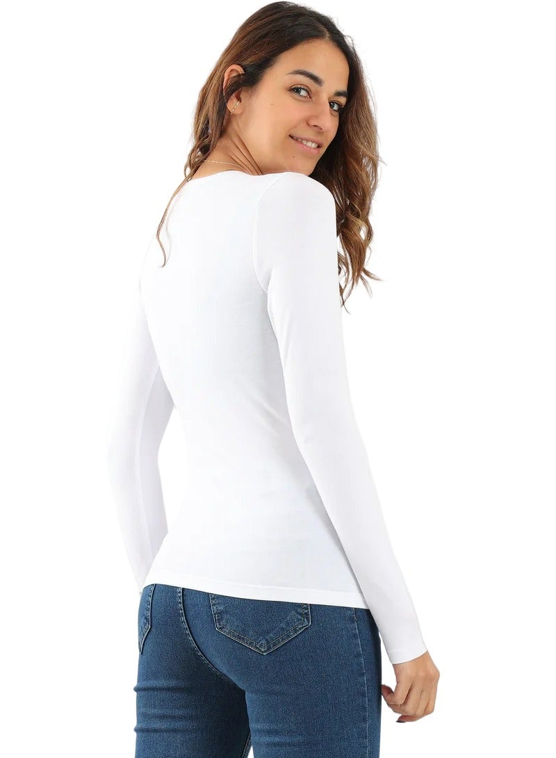 كارما بدي كلاسيكية من القطن والفيسكوز بأكمام طويلة ورقبة دائرية للنساء - Image 2