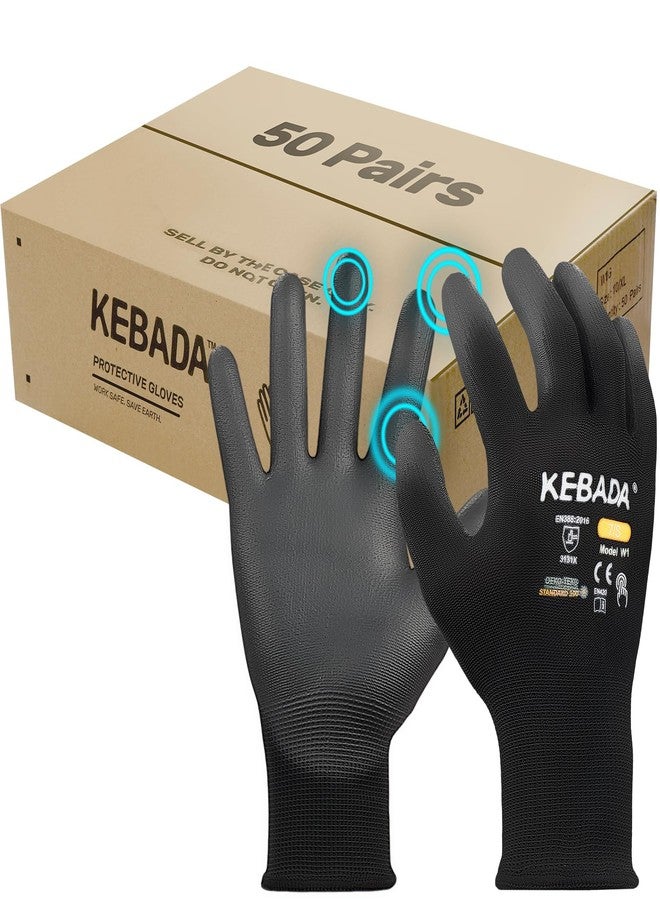 Kebada W1 Safety Work Gloves, PU Coated Touch Screen Work Gloves with Grip, Bulk Pack Work Gloves for Warehouse, Construction, Garden Use - Image 1