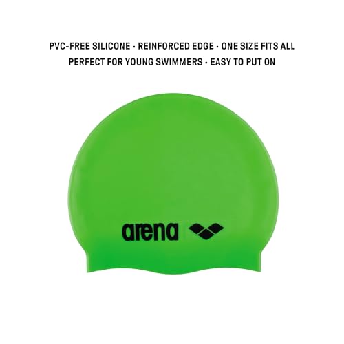 Arena Classic Junior Silicone Unisex Swim Cap for Girls and Boys Comfortable Durable Kids’ Pool Bathing Cap, One Size, Black/Silver - Image 2