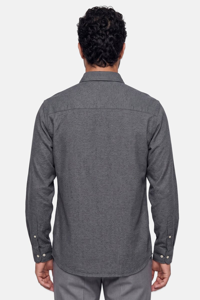SELECTED Men Regular Fit Heather Long Sleeve Dress Shirt, Dark Grey - Image 4