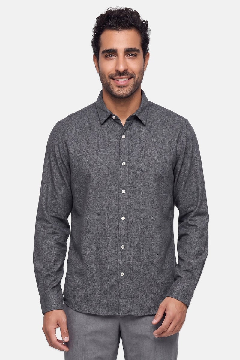 SELECTED Men Regular Fit Heather Long Sleeve Dress Shirt, Dark Grey - Image 1