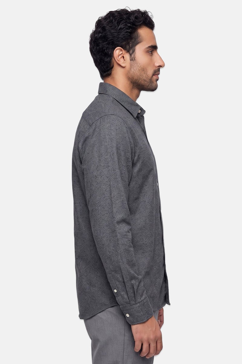 SELECTED Men Regular Fit Heather Long Sleeve Dress Shirt, Dark Grey - Image 3