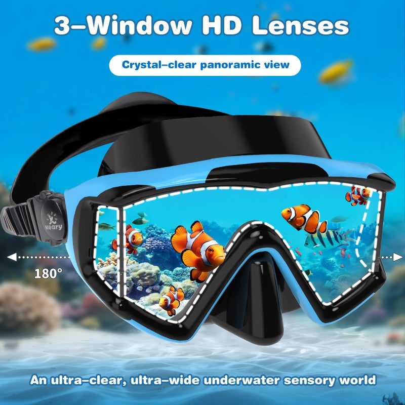Keary Kids Swim Goggles with Nose Cover 3-Window Swimming Goggles for 4-16 6-14 8-12 3-5 4-7 Years Old Underwater Swim Mask for Toddler Boys Girls Youth Child Water Pool Goggle Anti-Fog Clear Glasses - Image 2