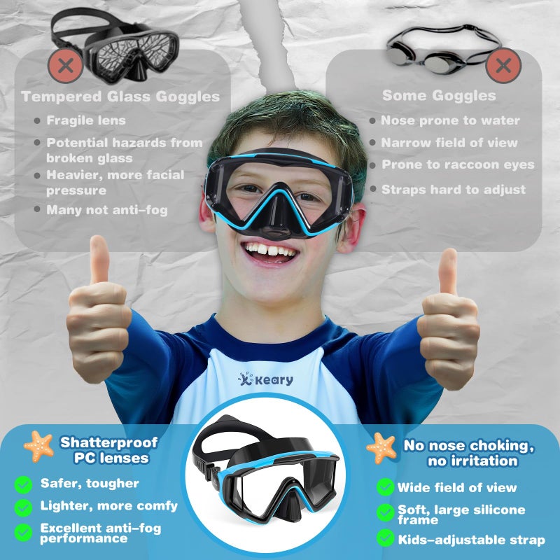 Keary Kids Swim Goggles with Nose Cover 3-Window Swimming Goggles for 4-16 6-14 8-12 3-5 4-7 Years Old Underwater Swim Mask for Toddler Boys Girls Youth Child Water Pool Goggle Anti-Fog Clear Glasses - Image 5