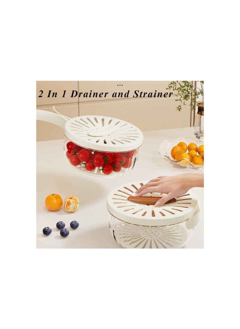 Generic - 2-in-1 Drainer, 2 In 1 Drainer and Strainer, Kitchen Dual-Layer Draining Basket with Lid, Folding Colander with Handle for Food, Fruit Washing Bowl with Strainer (2pcs Brown) - Image 1