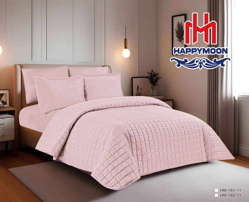 HAPPYMOON طقم لحاف الفراش Happymoon بحجم سرير مفرد - طقم سرير مبطن صلب مكون من 4 قطع مع قماش ناعم من الألياف الدقيقة ، يتضمن لحاف ، ملاءة مجهزة ، وسادة وسادة وحقيبة - Image 1