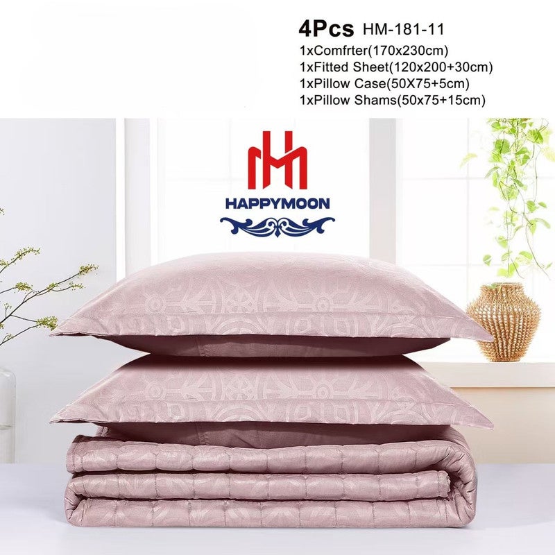 HAPPYMOON طقم لحاف الفراش Happymoon بحجم سرير مفرد - طقم سرير مبطن صلب مكون من 4 قطع مع قماش ناعم من الألياف الدقيقة ، يتضمن لحاف ، ملاءة مجهزة ، وسادة وسادة وحقيبة - Image 2