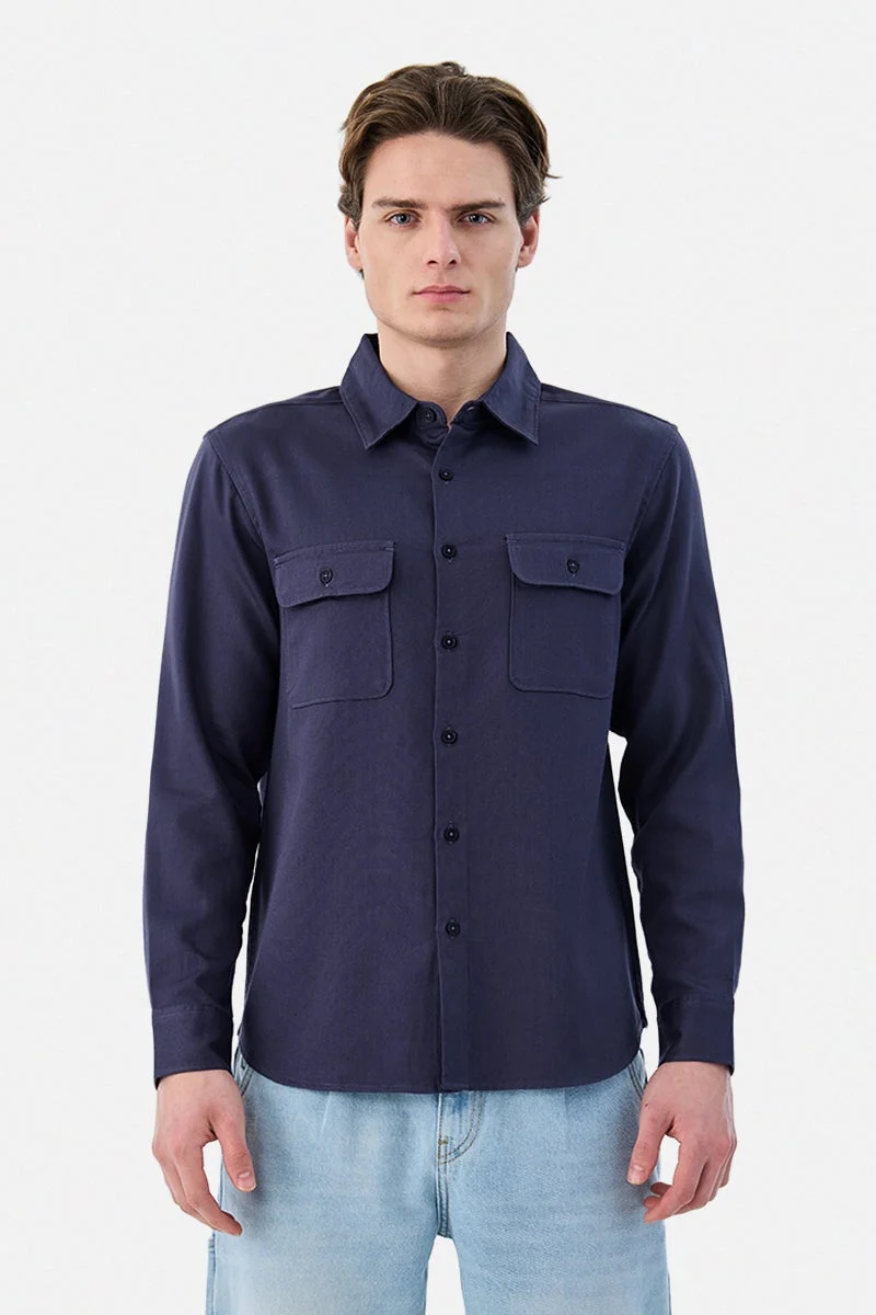 سنيتش Linen Blend Regular Fit Double Pocket Shirt