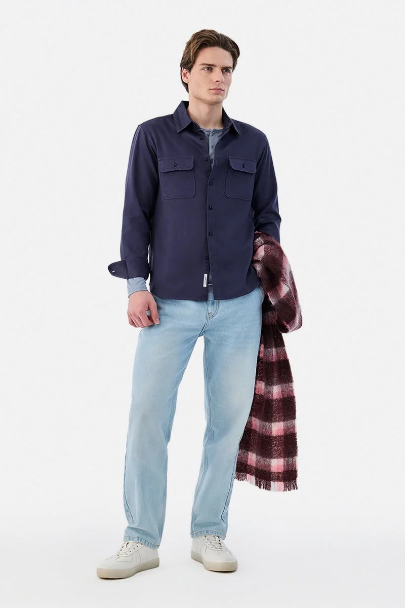 سنيتش Linen Blend Regular Fit Double Pocket Shirt