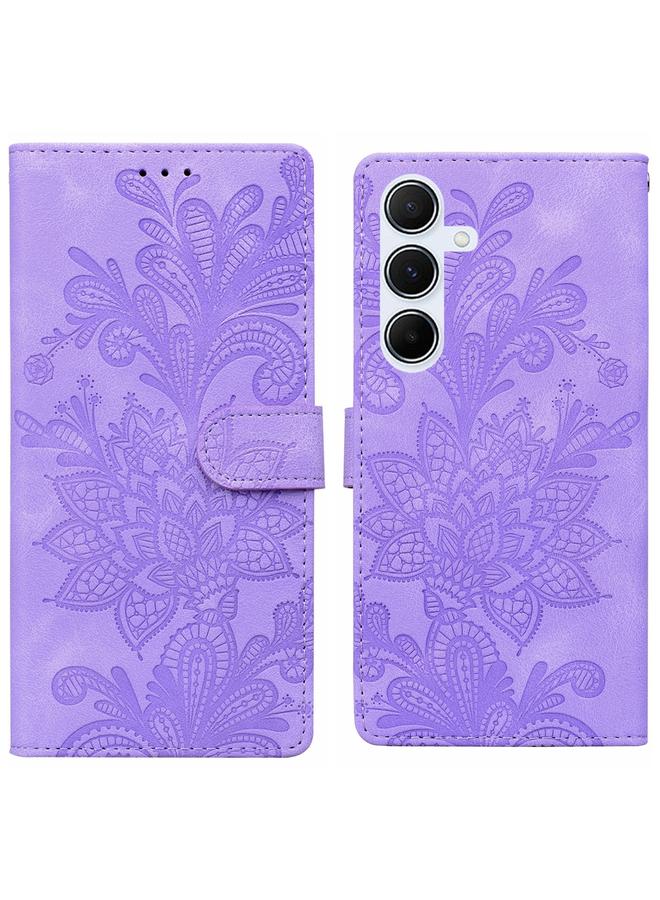 The Bros Case For Samsung Galaxy A26 5G Lace Floral Embossed Magnetic Buckle PU Phone Case With Wrist Strap