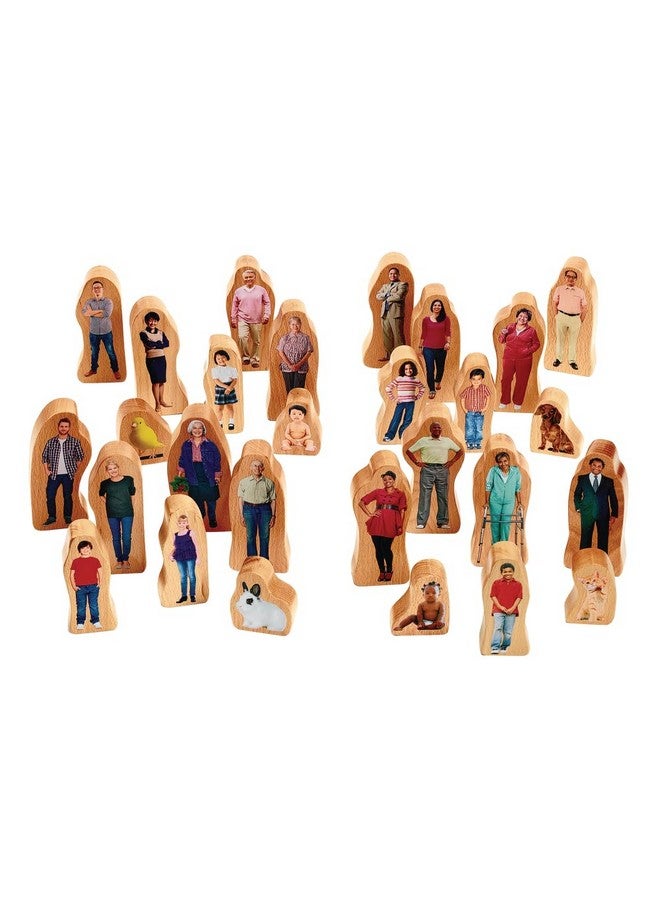 Excellerations Photo-Realistic Multicultural Wooden Block Play Families, Set of 28, Preschool Educational Toys, Toy People, Social Emotional Learning, Home School, Ages 2 Years and Up - Image 1