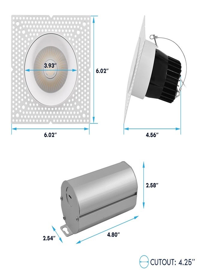 LUXRITE مصباح لوكسرايت LED غائر بدون إطار، 4 بوصة، 25 واط، 2000 لومن، 5 درجات حرارة لونية قابلة للاختيار من 2700 كلفن إلى 5000 كلفن، زاوية شعاع 38 درجة، قابل للتعتيم، مصباح ضغط وقفل، مؤشر تجسيد اللون 90، مقاوم للرطوبة ومصنف IC، مصباح سفلي للجدران الجصية، أبيض ETL - Image 5