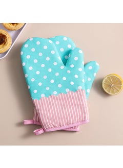 Generic Heat Resistant Gloves Anti-scald Kitchen Oven Baking High Temperature Resistant Thickened Home Use Microwave Oven Gloves Blue dots -2 
