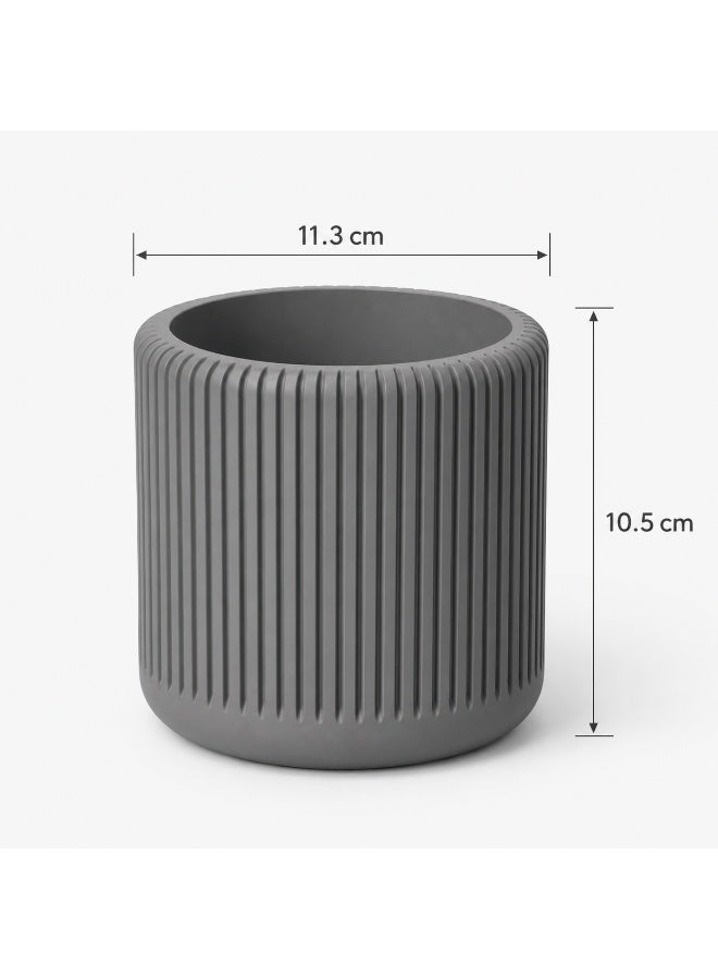 NAYATOPIA Modern Vertically Ribbed Plant Pot for Indoor Plants, Home and Office Décor, Grey, 11.3 x 10.5 cm - Image 3