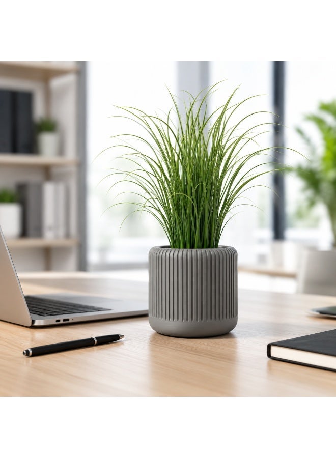 NAYATOPIA Modern Vertically Ribbed Plant Pot for Indoor Plants, Home and Office Décor, Grey, 11.3 x 10.5 cm - Image 5