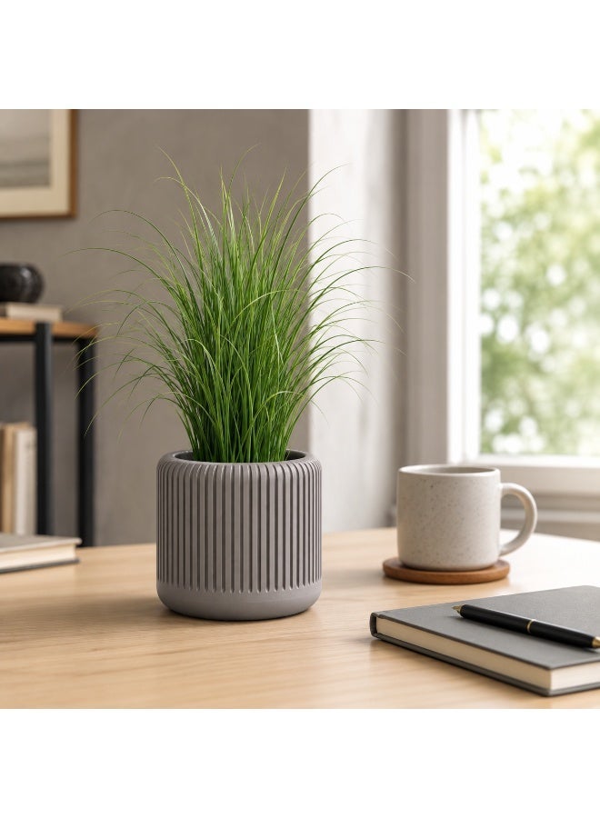 NAYATOPIA Modern Vertically Ribbed Plant Pot for Indoor Plants, Home and Office Décor, Grey, 11.3 x 10.5 cm - Image 1