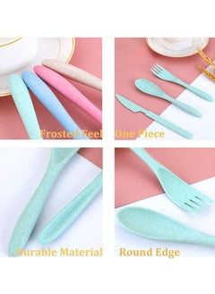 KASTWAVE Cutlery with Case Travel Utensil Set, 4 Sets Wheat Straw Reusable Portable Spoon Knife Forks Tableware, Eco Friendly Non-toxin BPA Free Portable Cutlery for Travel Picnic Camping or Daily Use  - Image 3