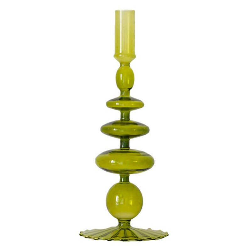 LKXHarleya Glass Candlesticks Holders Retro Glass Candle Holder for Taper Candle Table Centerpiece Wedding Party Home Decoration Oliver Green