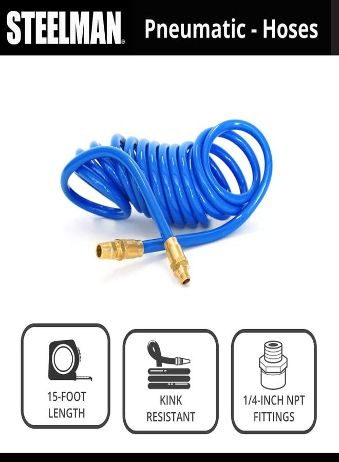 Steelman 15-Foot Coiled 3/8-Inch ID Air Hose with Reusable 1/4-Inch NPT Brass Fittings, Kink and Abrasion-Resistant Polyurethane Tubing - Image 3