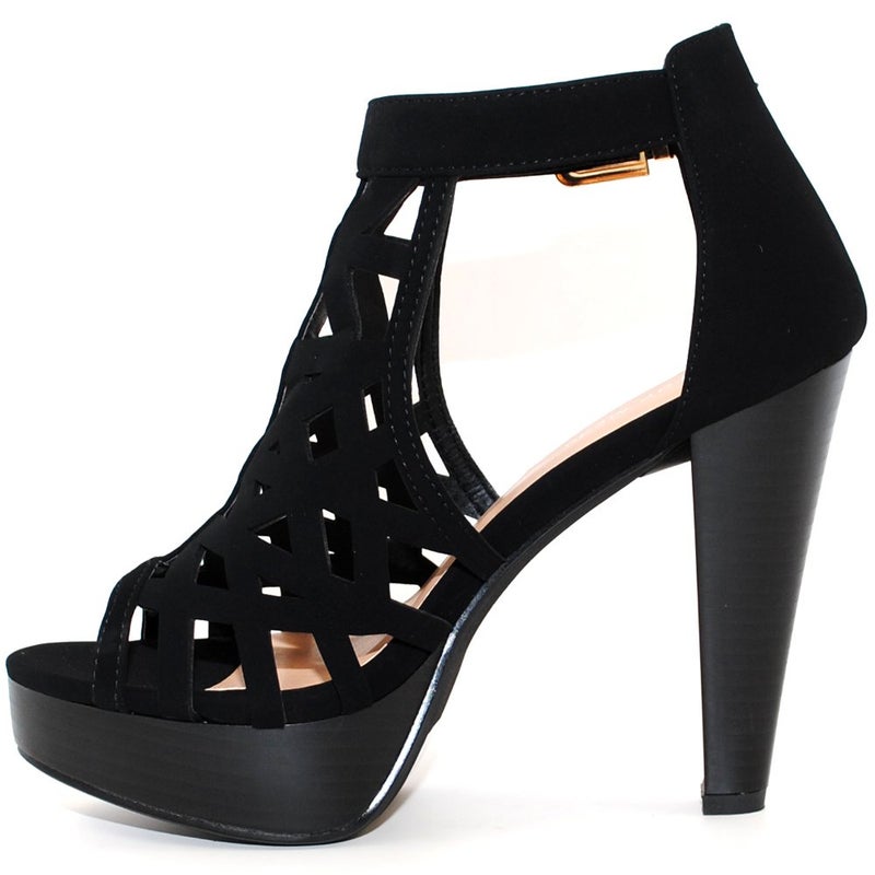 TRENDSup Collection Open Toe Ankle Strap Sandal â€“ Western Bootie Stacked Heel Open Toe Cutout Shoes (8.5, Black) - Image 4