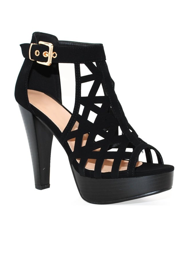 TRENDSup Collection Open Toe Ankle Strap Sandal â€“ Western Bootie Stacked Heel Open Toe Cutout Shoes (8.5, Black) - Image 1
