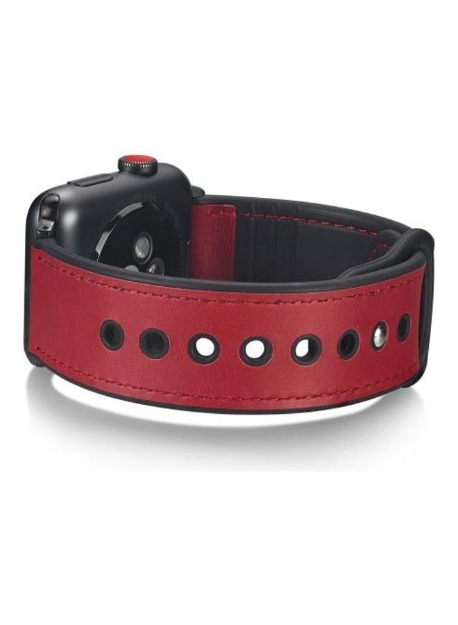 NIBEMINENT Paste Leather TPU Watchband For Apple Watch Series 7/6/5/4/3/2/1/SE 41/40/38mm Red - Image 3