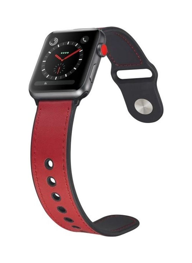 NIBEMINENT Paste Leather TPU Watchband For Apple Watch Series 7/6/5/4/3/2/1/SE 41/40/38mm Red - Image 4