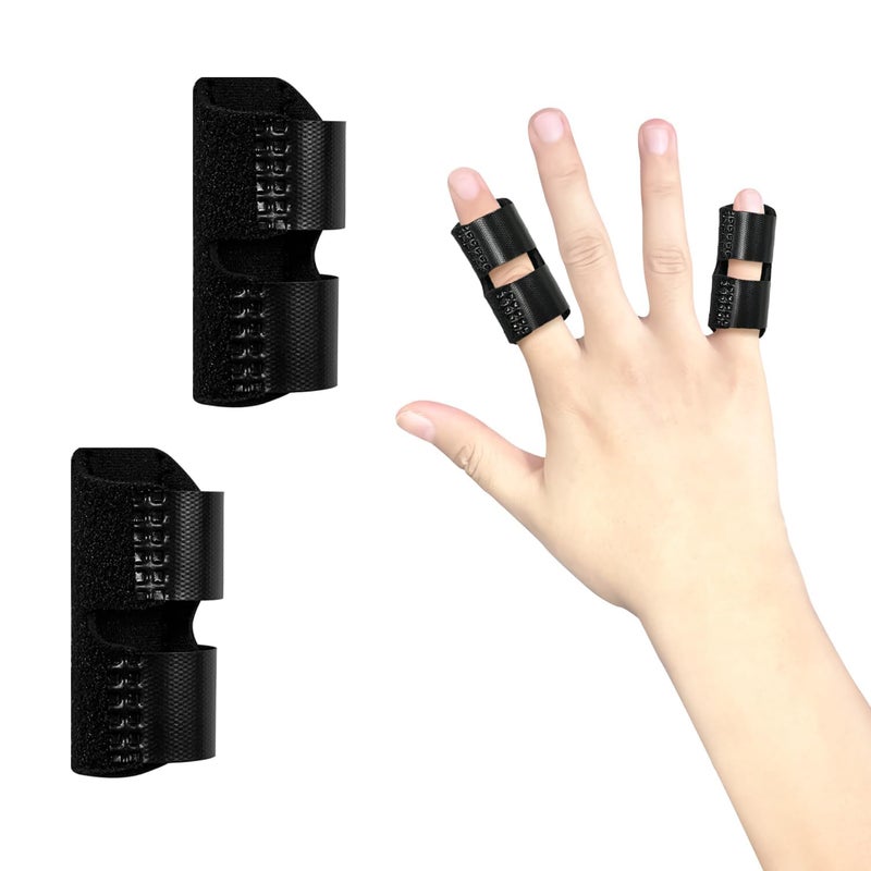 Bozenu 2 PCS Small Finger Splint Adjustable Trigger Finger Splint Straightener for Broken Strained Arthritis for Pinky Index Splints for Teenagers and Women Black