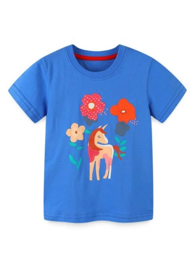 YUNIQEE Blue Printed Short Sleeve Crew Neck T-Shirt