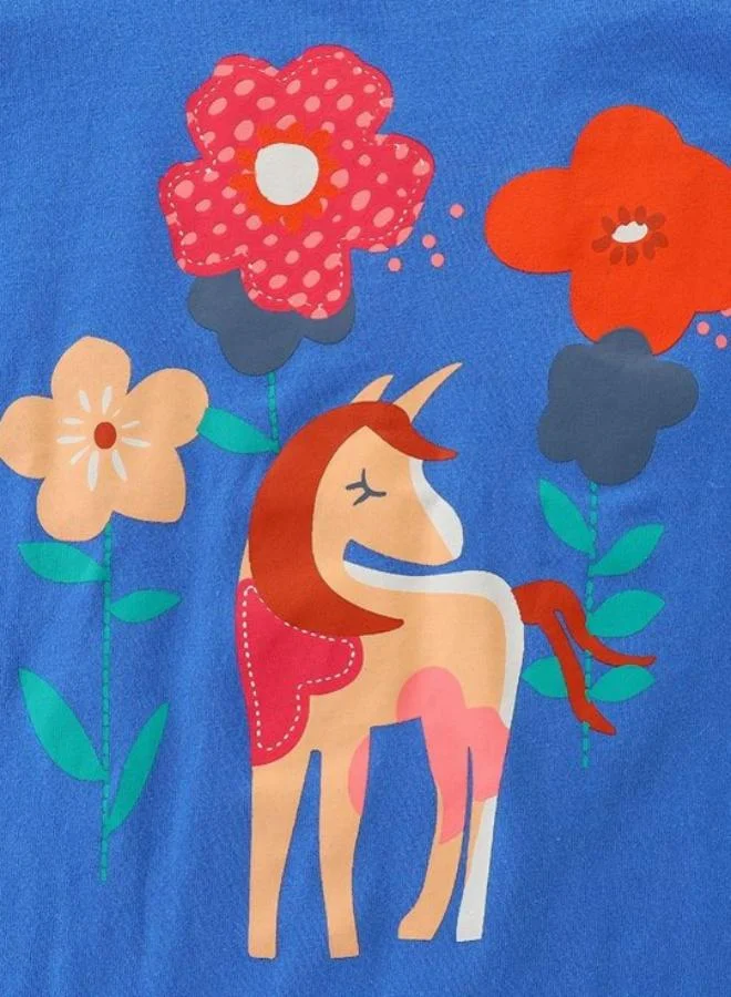 YUNIQEE Blue Printed Short Sleeve Crew Neck T-Shirt