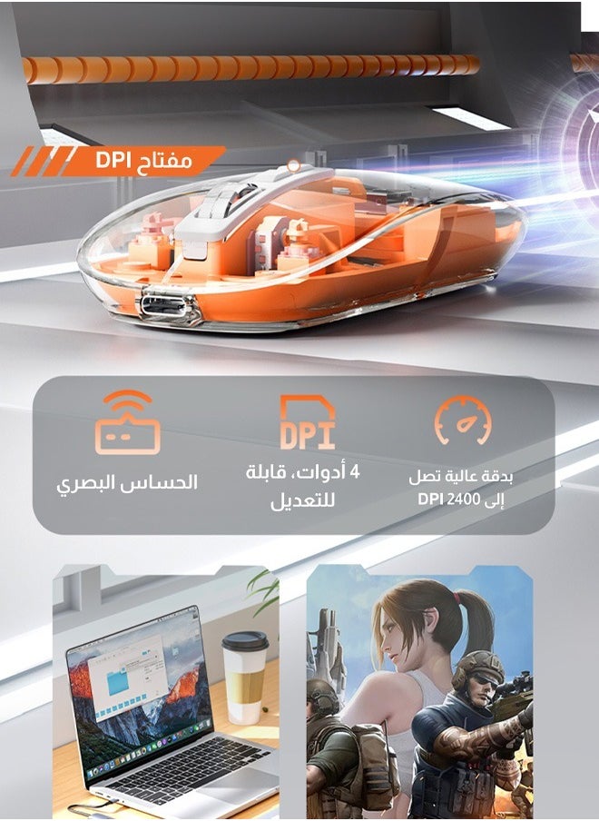 إف ماوس - ماوس لاسلكي شفاف مغناطيسي ثلاثي الأوضاع بطول 10 متر: تقنية حديثة وتصميم صامت فريد وشفاف لتجربة مستخدم متميزة - برتقالي - Image 1