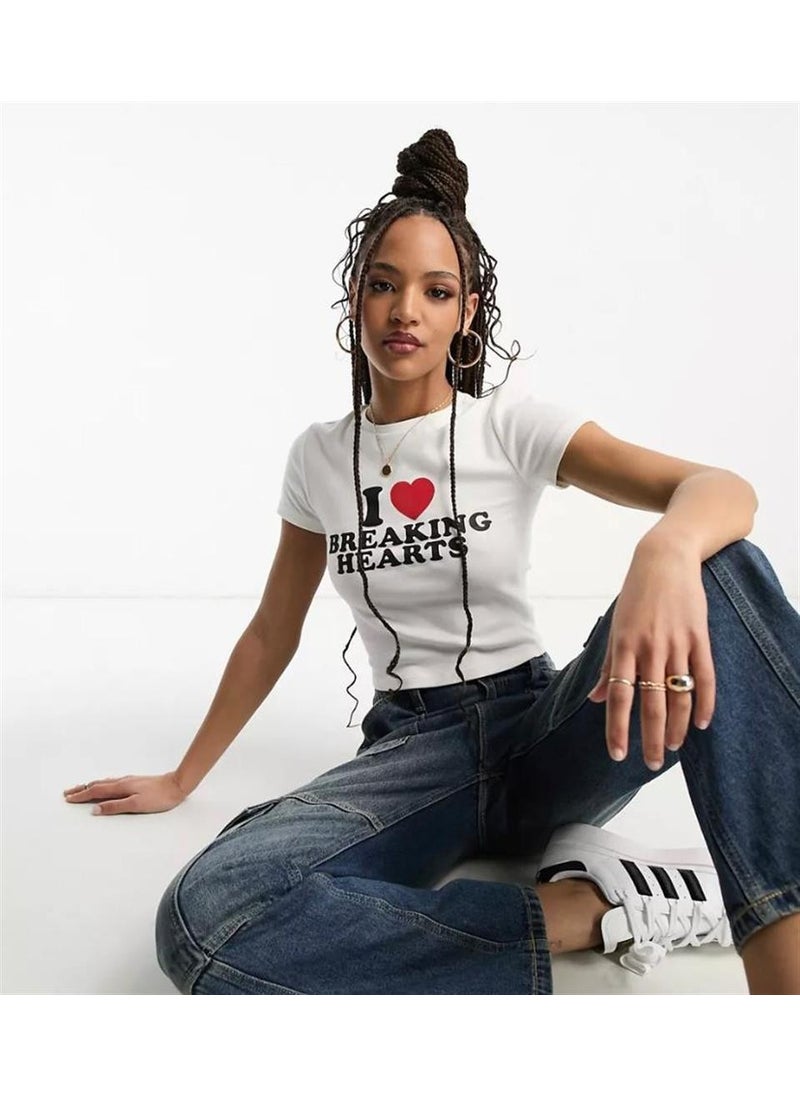 TouzModa - I Love Breaking Hearts Printed White Crop - Image 1
