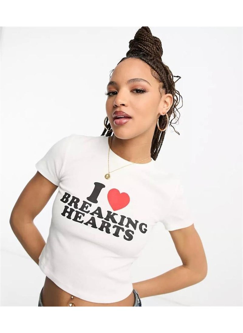 TouzModa - I Love Breaking Hearts Printed White Crop - Image 1