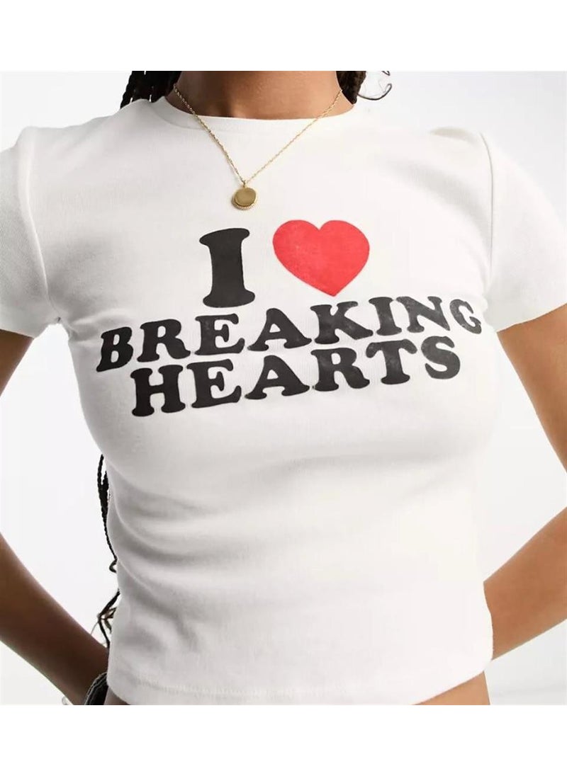 TouzModa - I Love Breaking Hearts Printed White Crop - Image 1