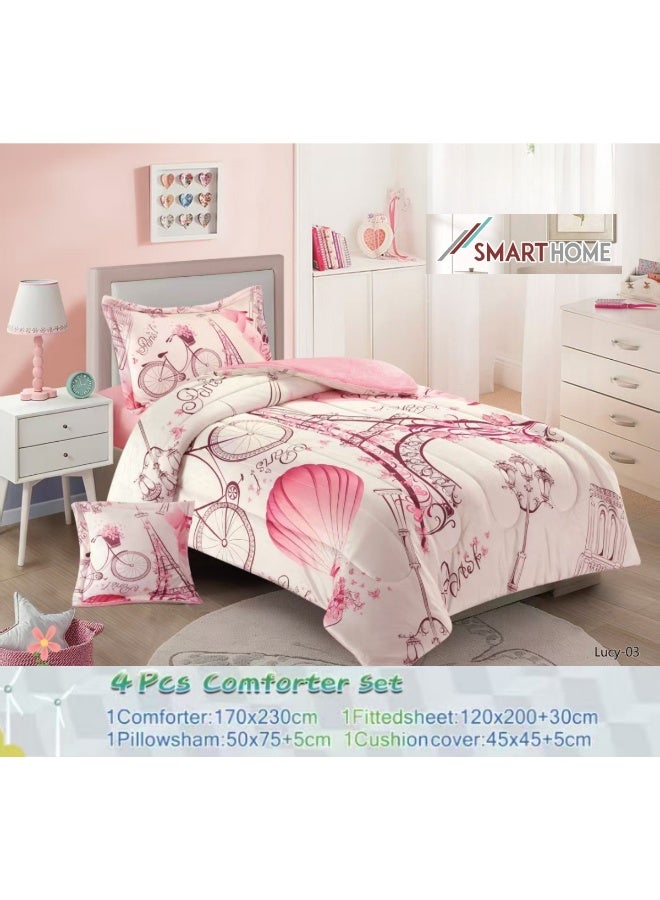 سمارت هوم مفرش سرير أطفال شتوي فخم 4 قطع وجهين مخمل وفرو ناعم بتصميم عصري ومريح – طقم مفارش سرير دافئ  مناسب لغرف الأولاد والبنات – مفرش شتوي فخم للمنزل أو الهدايا – المقاس 170×230 سم ( المفرش بحشوة ) - Image 3