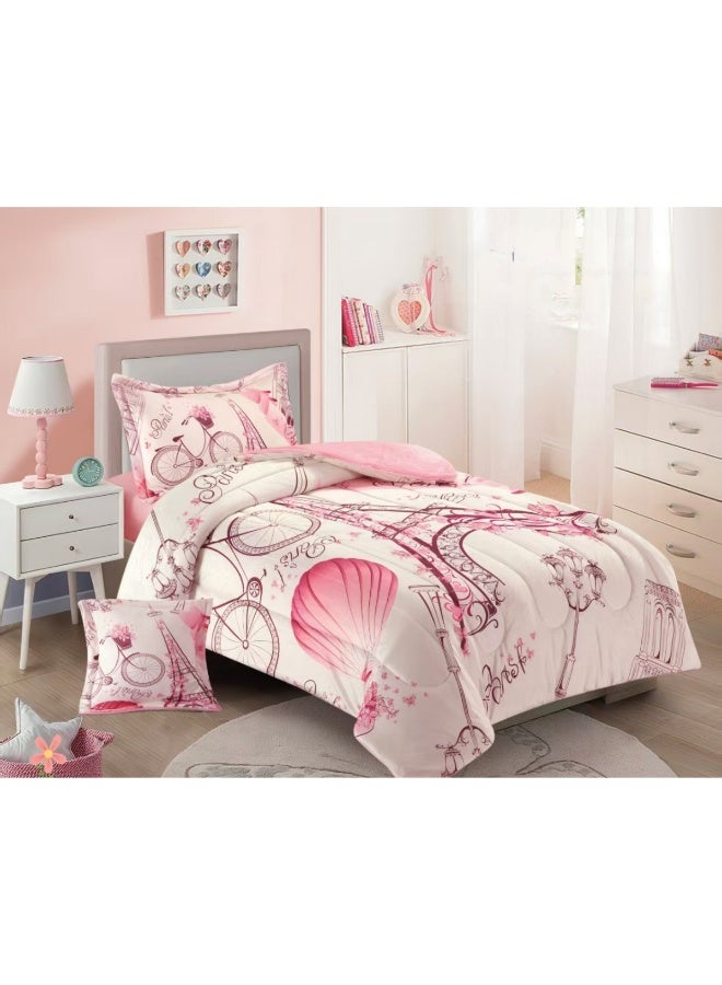 سمارت هوم مفرش سرير أطفال شتوي فخم 4 قطع وجهين مخمل وفرو ناعم بتصميم عصري ومريح – طقم مفارش سرير دافئ  مناسب لغرف الأولاد والبنات – مفرش شتوي فخم للمنزل أو الهدايا – المقاس 170×230 سم ( المفرش بحشوة ) - Image 1