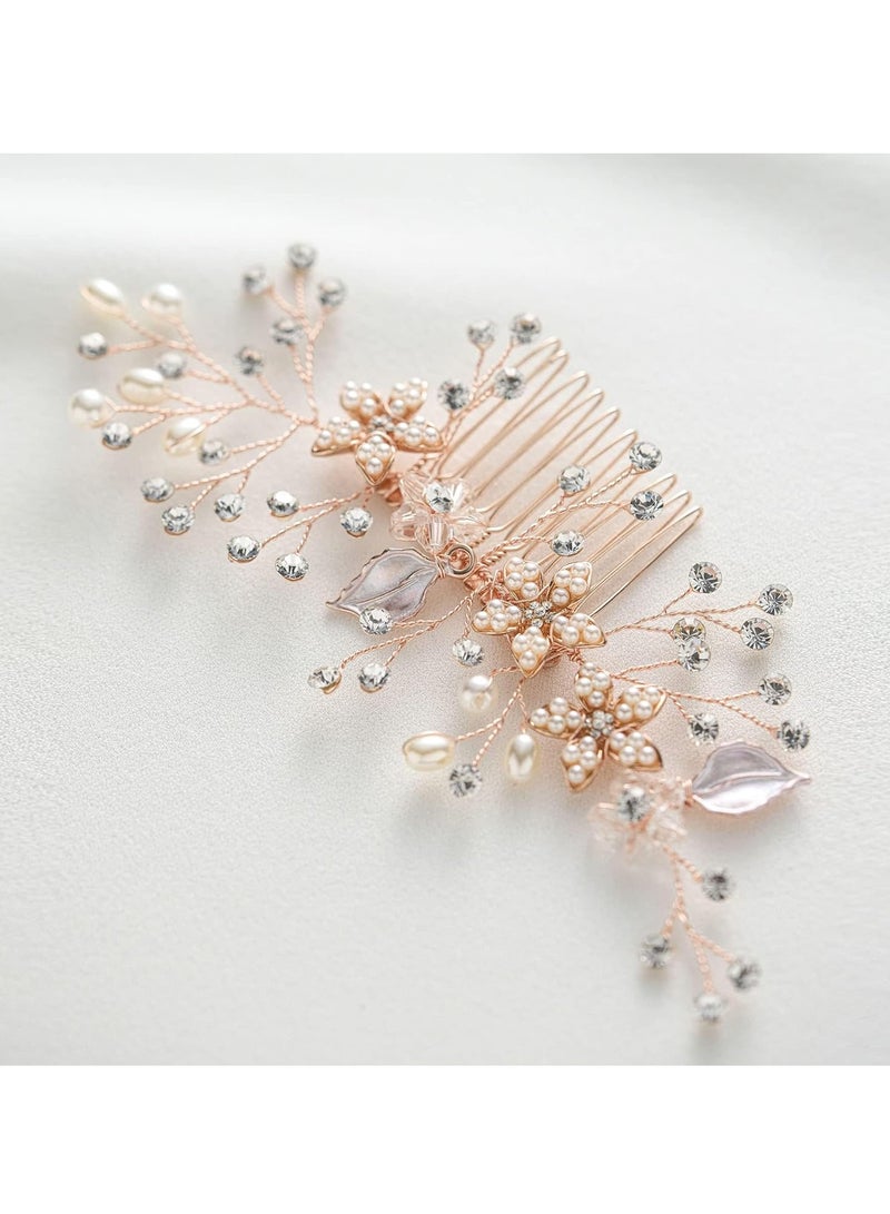 KASTWAVE Wedding Hair Comb Clip - Rose Gold Bridal Hair Comb, Rhinestone Wedding Hair Accessories for Women, Girl, Bride - Image 4