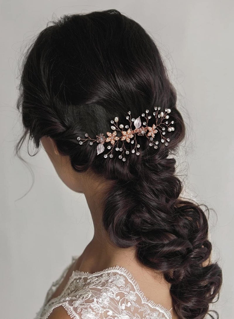 KASTWAVE Wedding Hair Comb Clip - Rose Gold Bridal Hair Comb, Rhinestone Wedding Hair Accessories for Women, Girl, Bride - Image 1