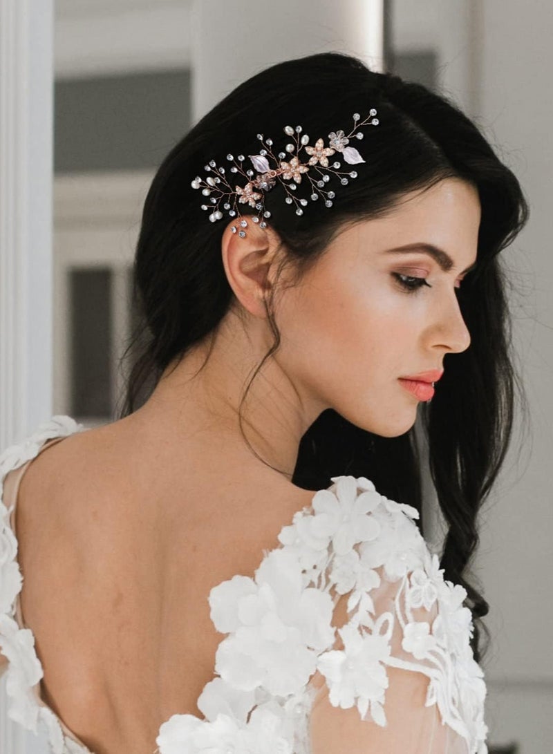 KASTWAVE Wedding Hair Comb Clip - Rose Gold Bridal Hair Comb, Rhinestone Wedding Hair Accessories for Women, Girl, Bride - Image 2