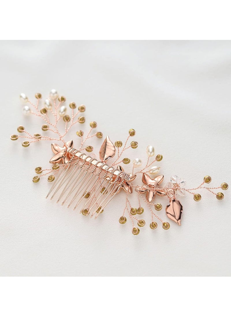 KASTWAVE Wedding Hair Comb Clip - Rose Gold Bridal Hair Comb, Rhinestone Wedding Hair Accessories for Women, Girl, Bride - Image 5