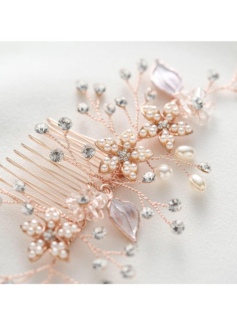 KASTWAVE Wedding Hair Comb Clip - Rose Gold Bridal Hair Comb, Rhinestone Wedding Hair Accessories for Women, Girl, Bride - Image 3