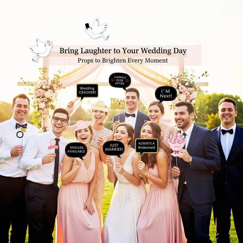 Kotbs 52pcs Wedding Photo Booth Props, Bachelorette Party Photo Booth Prop Kit for Bridal Shower, Engagement and Valentines Party, Photobooth Props Wedding Party Supplies - Image 2