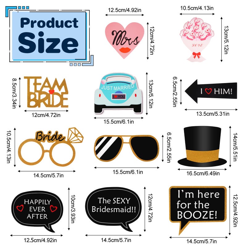 Kotbs 52pcs Wedding Photo Booth Props, Bachelorette Party Photo Booth Prop Kit for Bridal Shower, Engagement and Valentines Party, Photobooth Props Wedding Party Supplies - Image 5