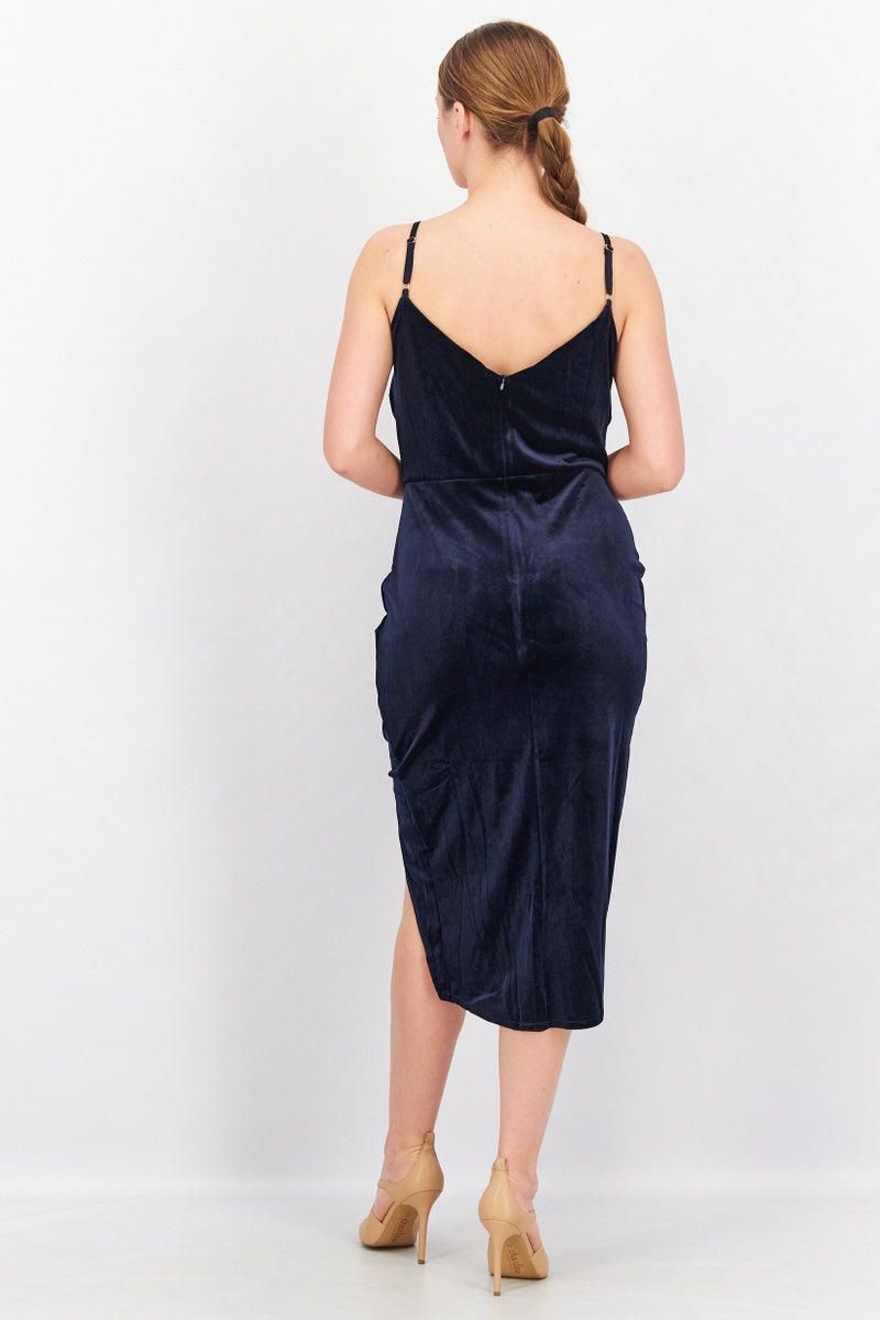 Jaded Rose Women Textured Midi Party Dress Tall, Navy - Image 3