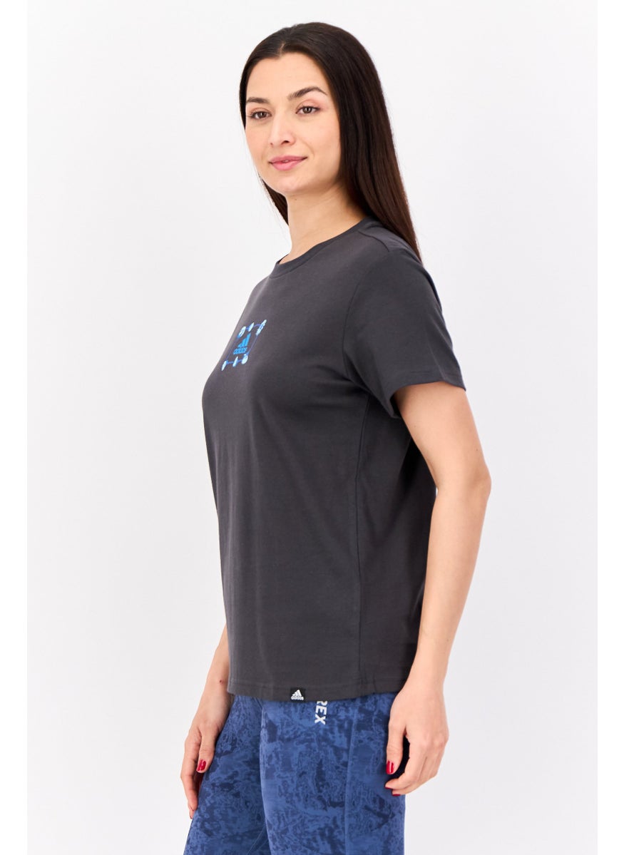 Adidas Women Sportswear Fit Short Sleeves Outdoor T-shirt, Carbon Grey  - Image 2