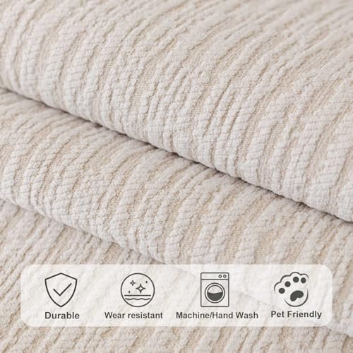 Aucrovee Soft Waterproof Chenille Cover Washable, Non Slip Sectional Sofa Covers for 3 Cushion Couch Sofa L Sharped Sofa Slipcover for Pets, Furniture Protector (1 PCS 36"x63" White) - Image 4