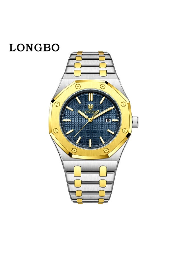 LONGBO 42mm Large-Dial Steel Quartz Watch, 26mm Band, 11mm Slim, 3ATM Water Proof, Men’s Business-Sport