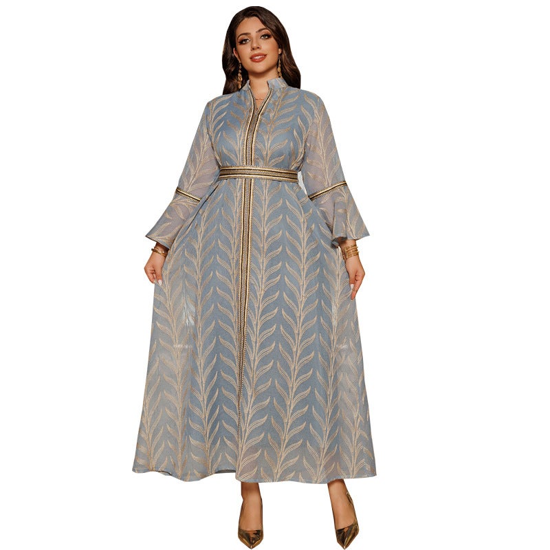 Embroidered Flared Sleeve Long Dress for Women - Image 5